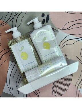 Sara Fitz Lemon Verbena Ceramic Caddy Set with Soap, Lotion, Towel